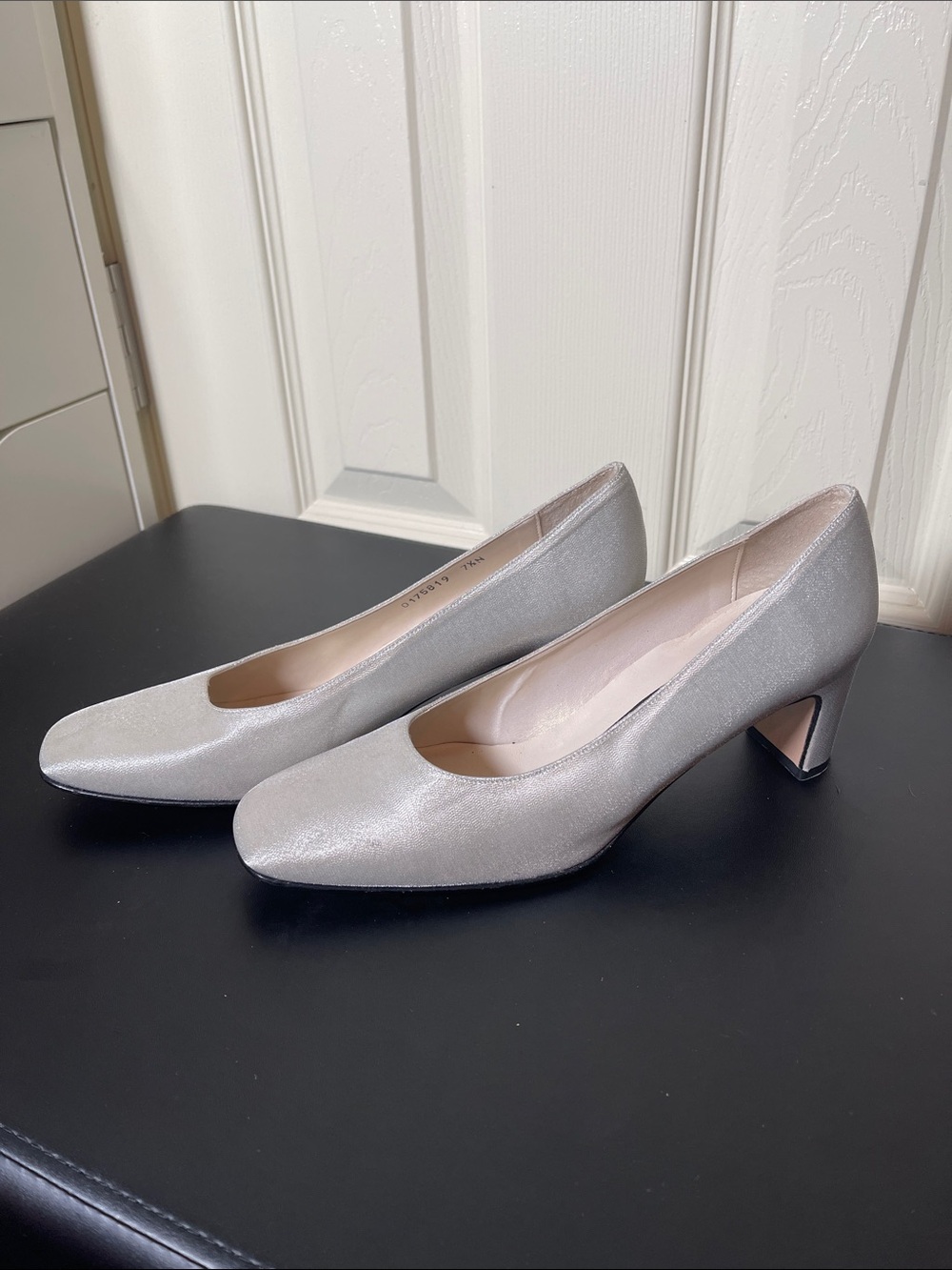 Nina Silver Low Block Heel Pumps